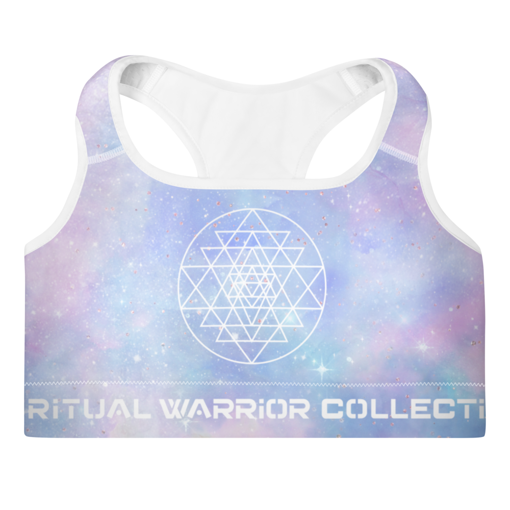 PINK COSMOS AND SRI YANTRA SACRED GEOMETRY PADDED SPORTS BRA