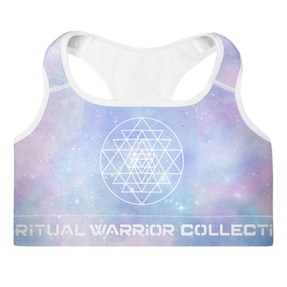 PINK COSMOS AND SRI YANTRA SACRED GEOMETRY PADDED SPORTS BRA