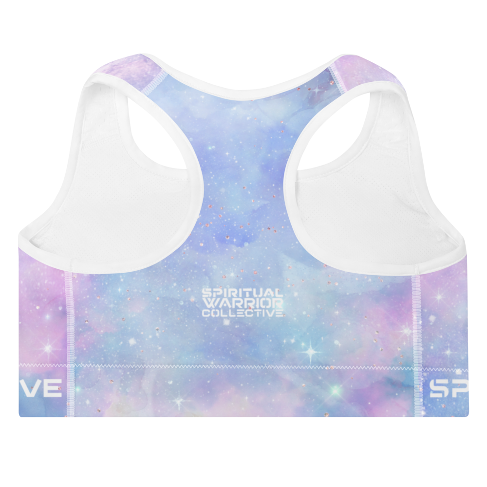 PINK COSMOS AND SRI YANTRA SACRED GEOMETRY PADDED SPORTS BRA