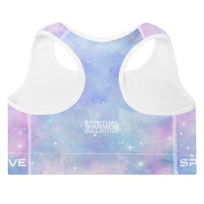 PINK COSMOS AND SRI YANTRA SACRED GEOMETRY PADDED SPORTS BRA