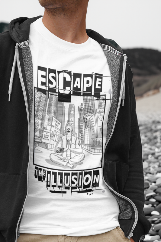 ESCAPE THE ILLUSION WHITE ORGANIC COTTON T-SHIRT