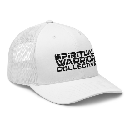 SPIRITUAL WARRIOR COLLECTIVE WHITE TRUCKER CAP