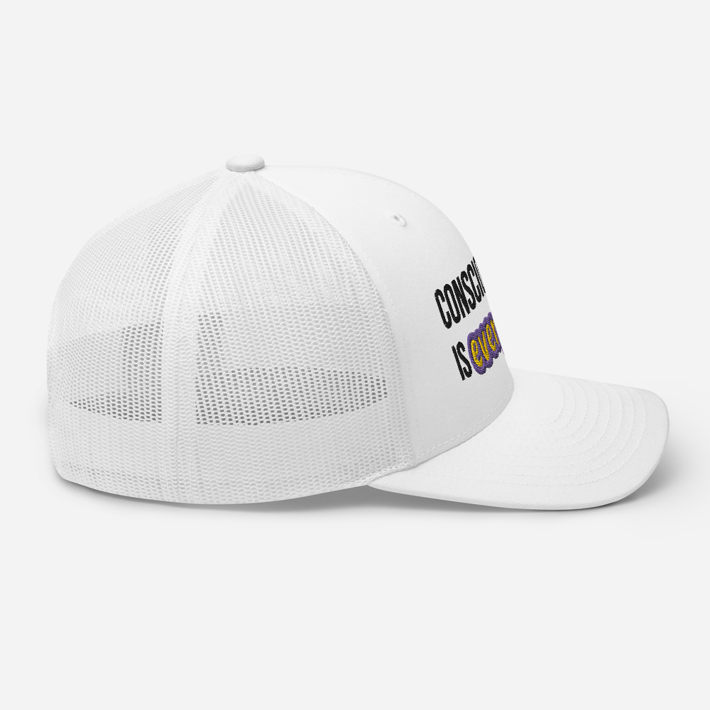 'CONSCIOUSNESS IS EVERYTHING' UNISEX WHITE TRUCKER CAP