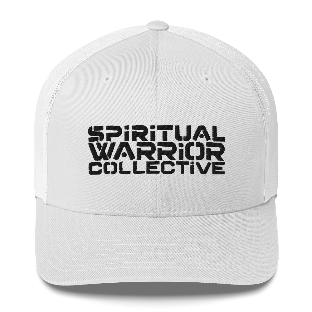 SPIRITUAL WARRIOR COLLECTIVE WHITE TRUCKER CAP