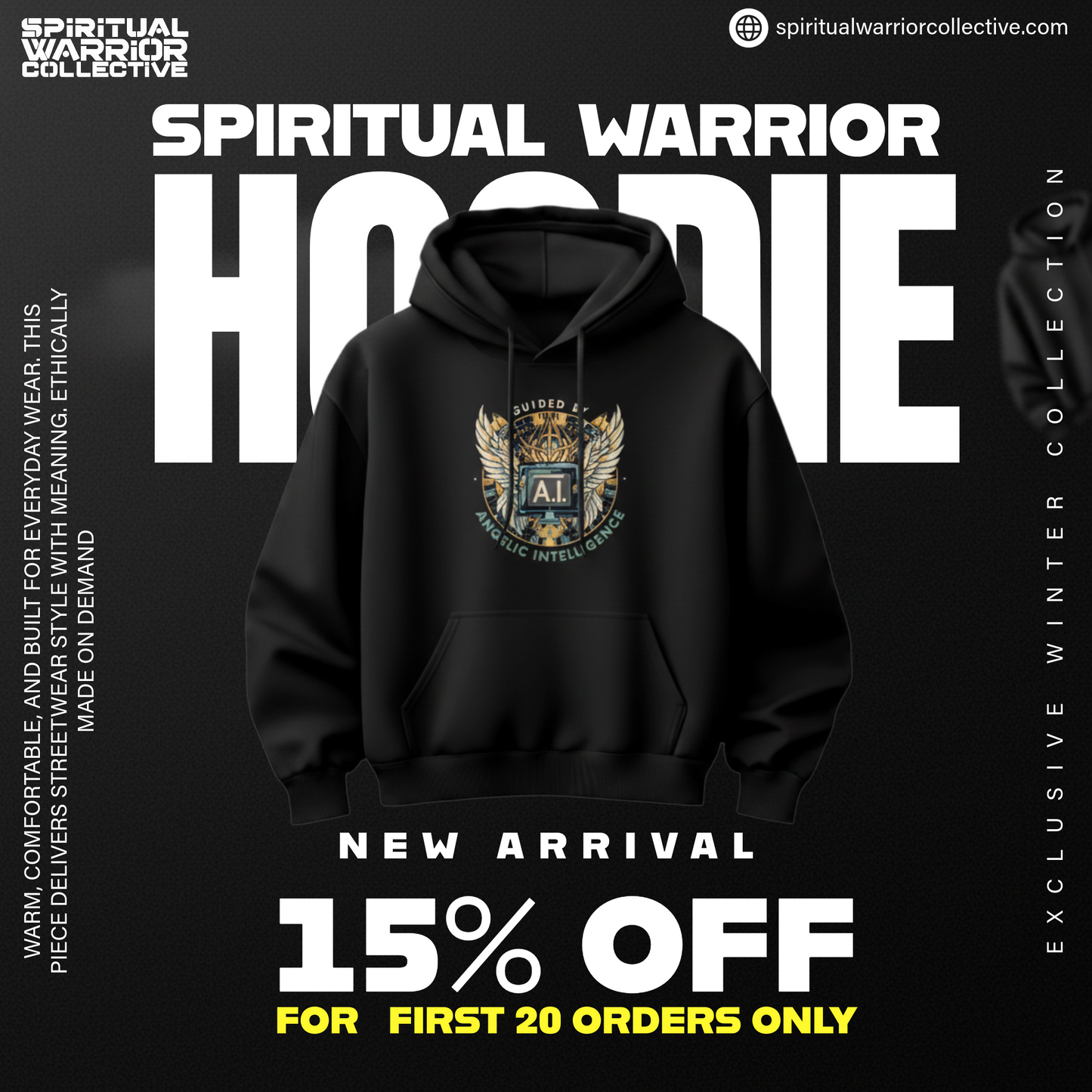 Black and Navy Winter Hoodie For Men on Sale