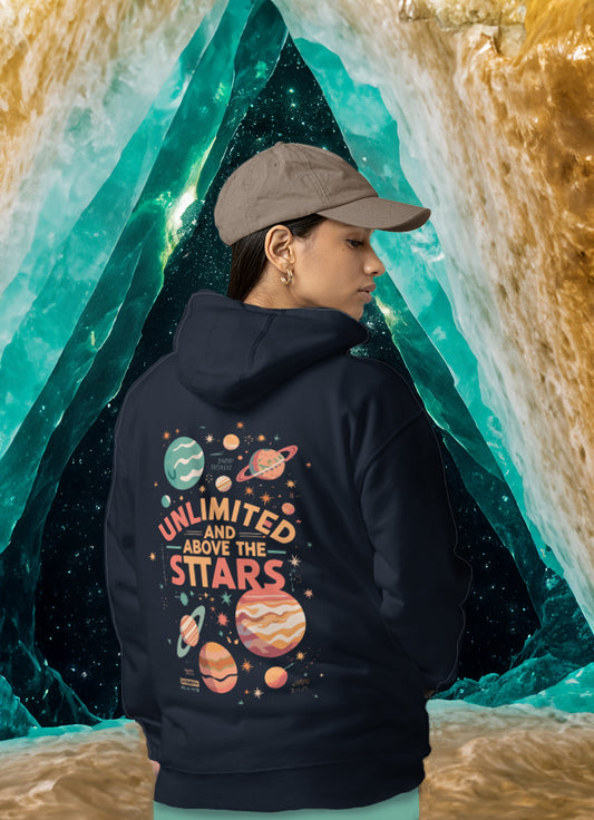 'UNLIMITED AND ABOVE THE STTARS' NAVY PREMIUM COTTON HOODIE