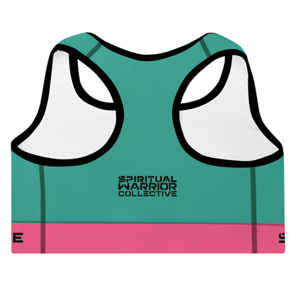 TURQUOISE AND HOT PINK PADDED SPORTS BRA