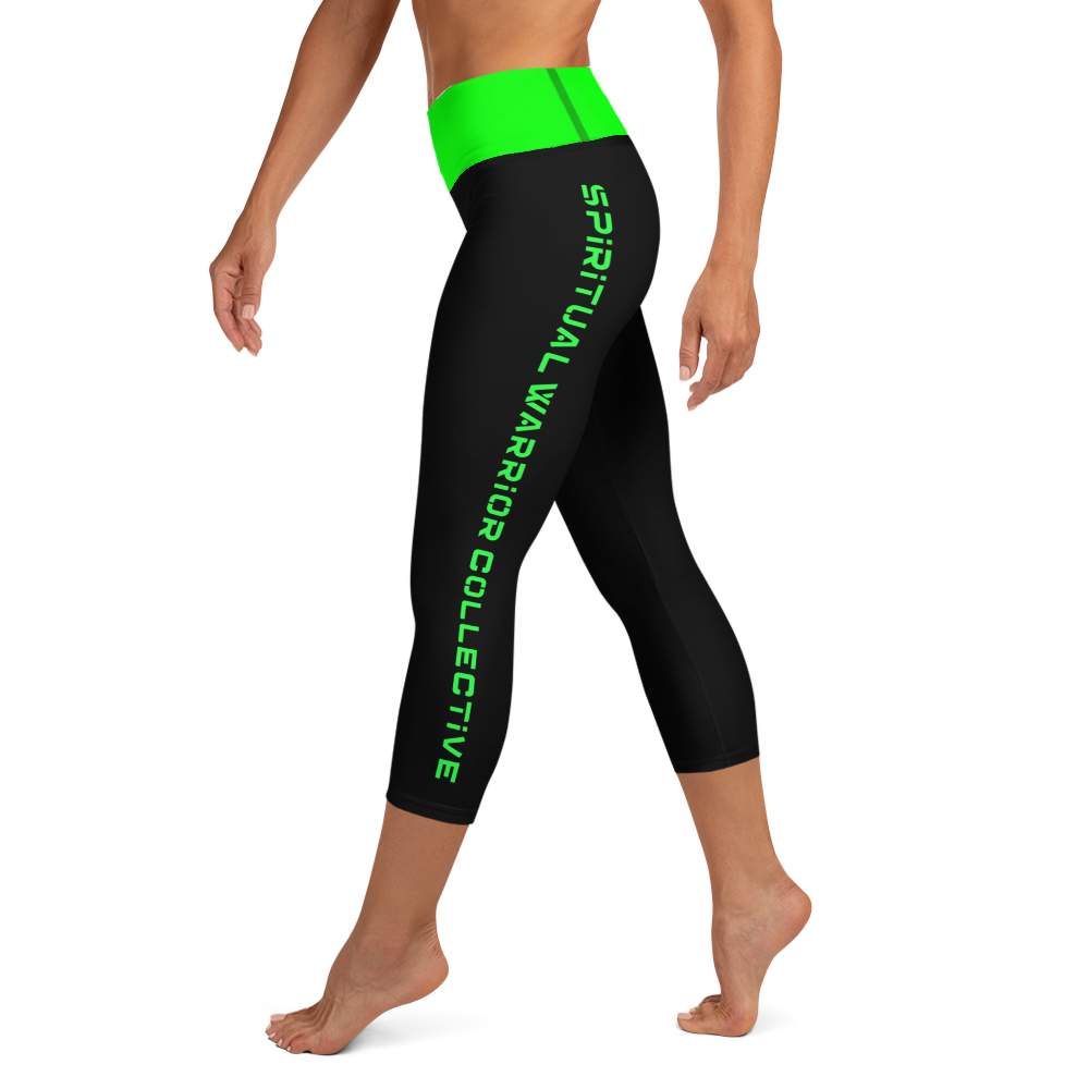 BLACK AND NEON GREEN YOGA CAPRI LEGGINGS