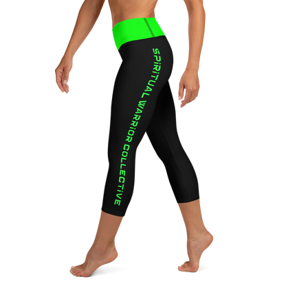 BLACK AND NEON GREEN YOGA CAPRI LEGGINGS