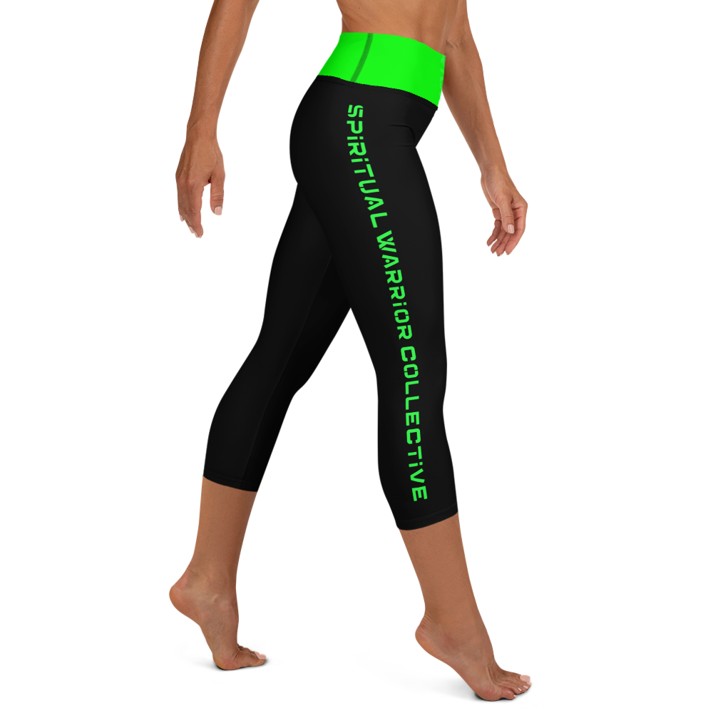 BLACK AND NEON GREEN YOGA CAPRI LEGGINGS