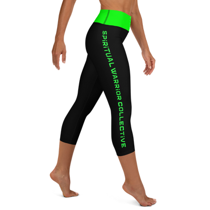 BLACK AND NEON GREEN YOGA CAPRI LEGGINGS