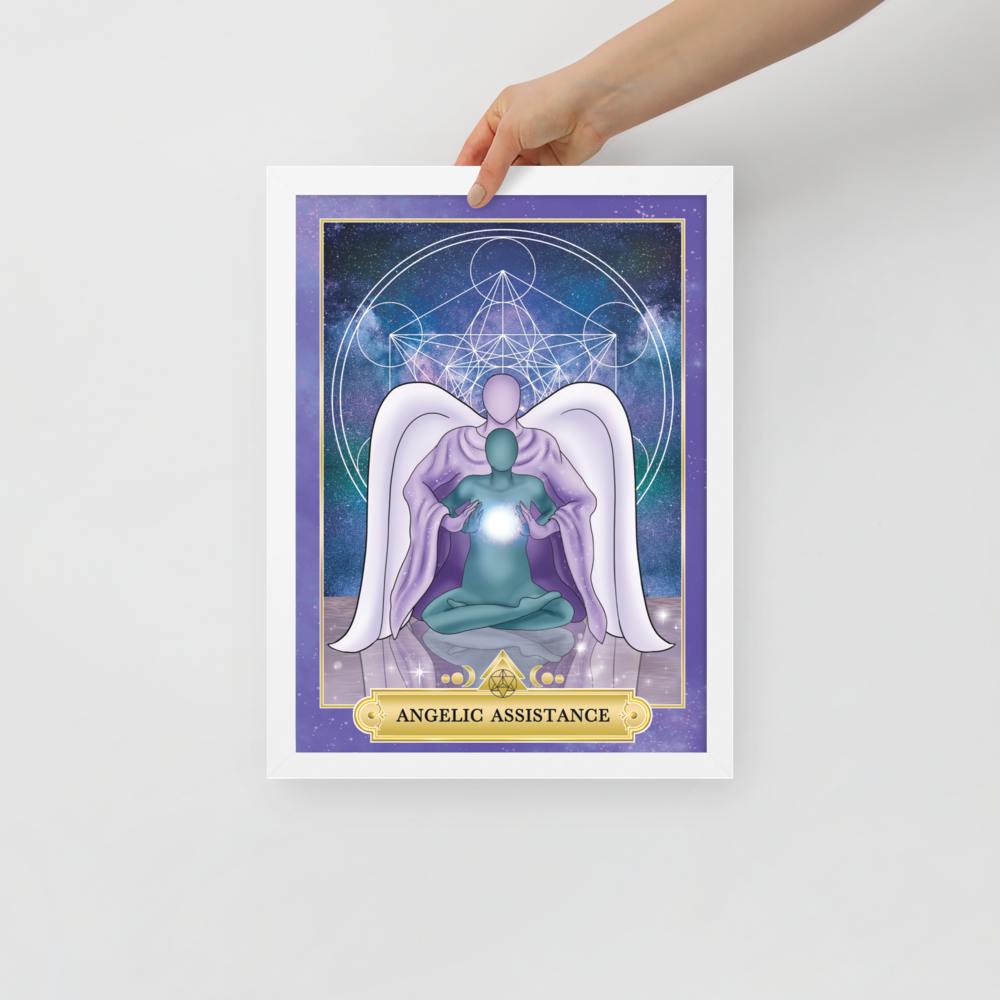 Angelic Assistance White Framed Poster